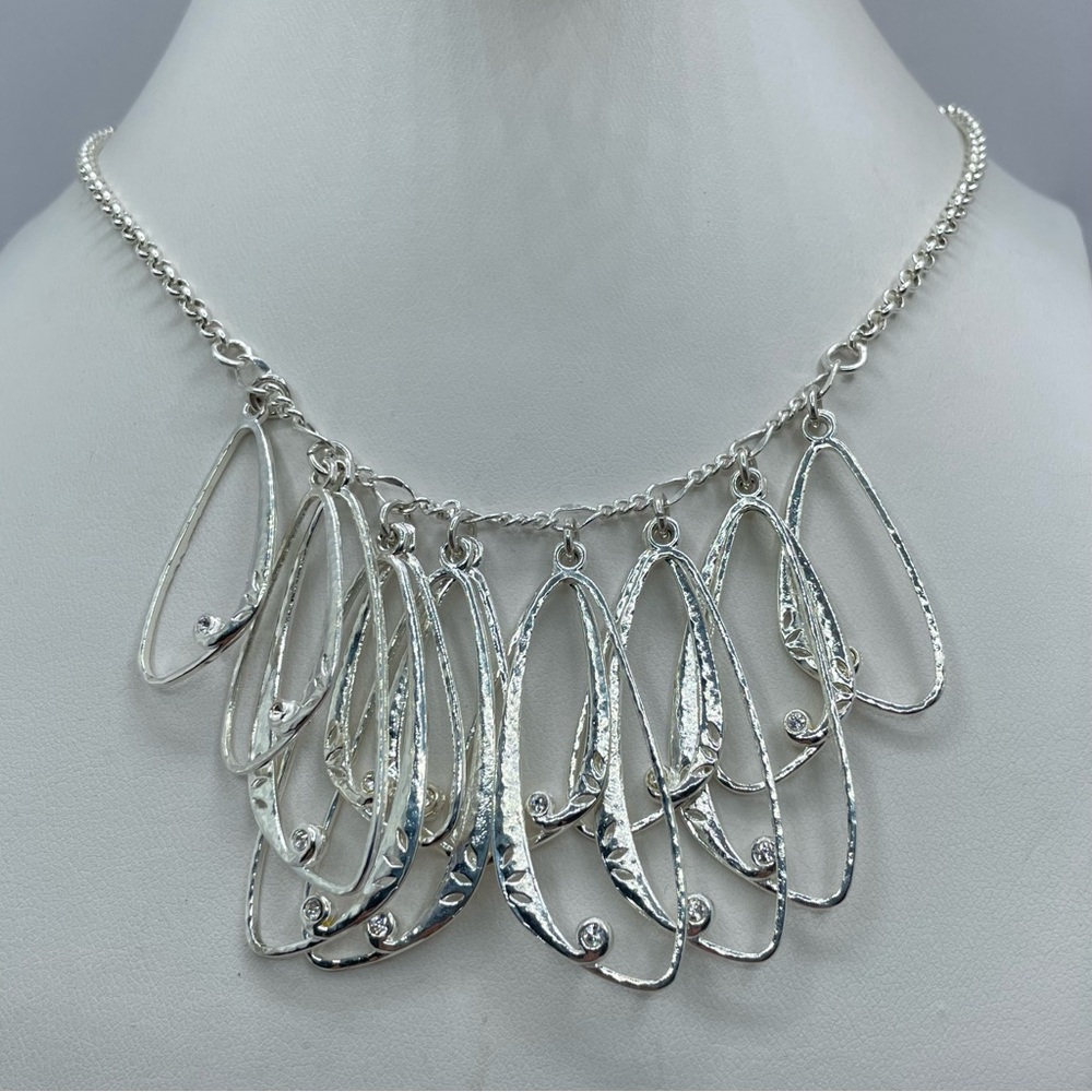Brighton Sterling Silver Chain CZ Teardrop Fringe Necklace Scroll Statement